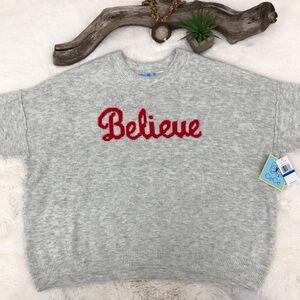 CeCe Gray Sweater with Red 'Believe' Text Word Christmas Holiday Size XL